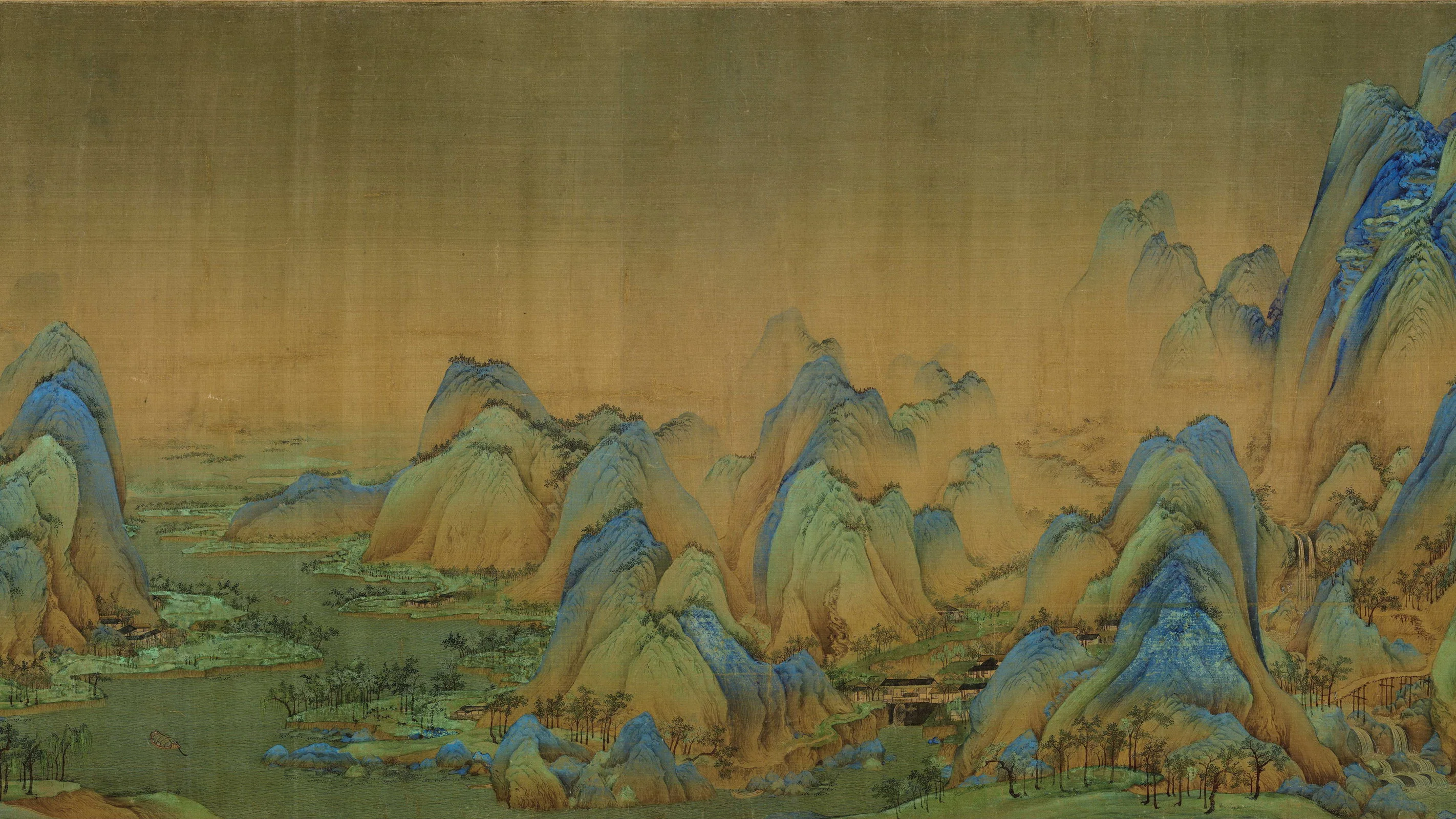 王希孟《千里江山图》局部:青绿山水,峰峦叠嶂